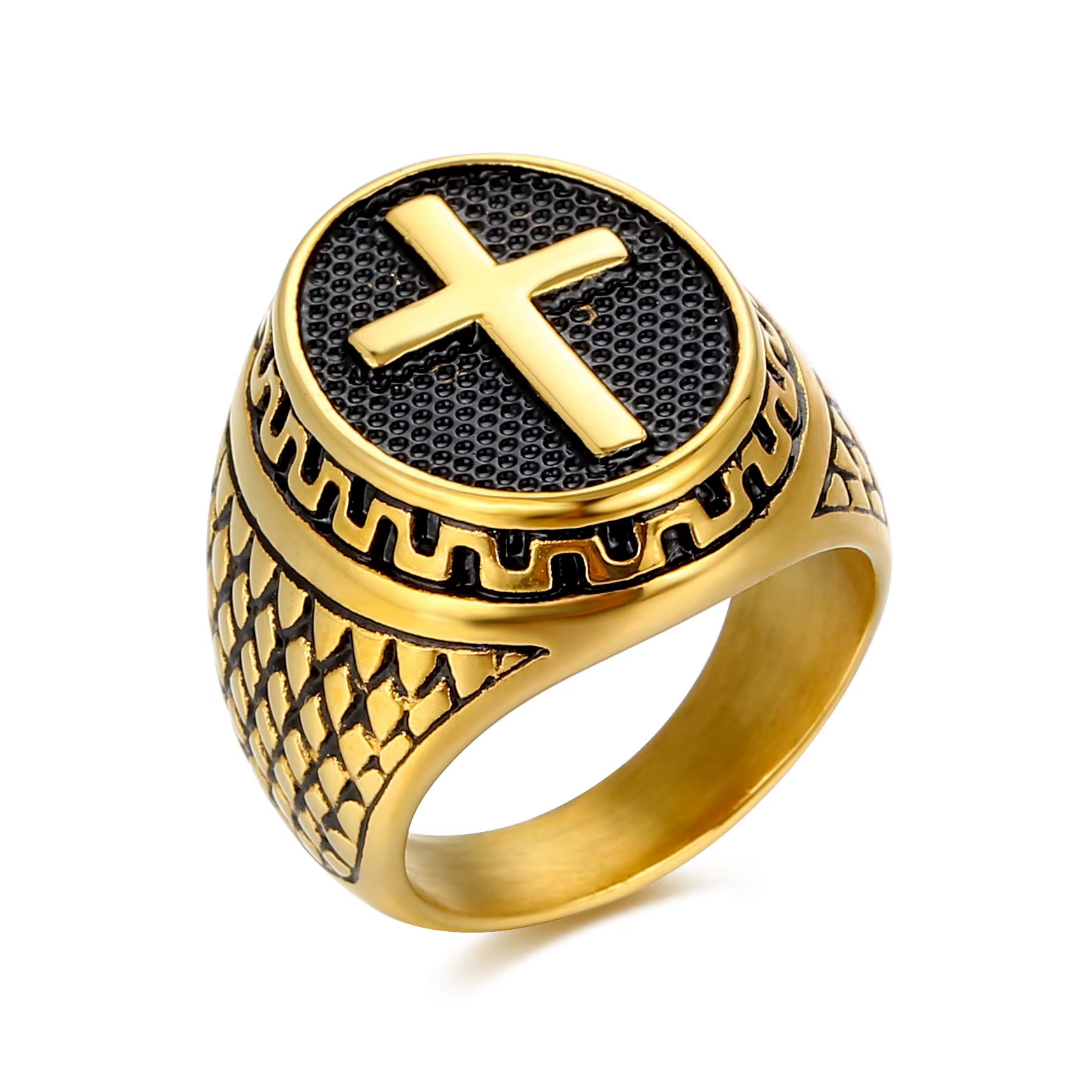 Purcolasia – bague en acier inoxydable pour hommes, sans rouille, de haute qualité, Hip Hop, croix e