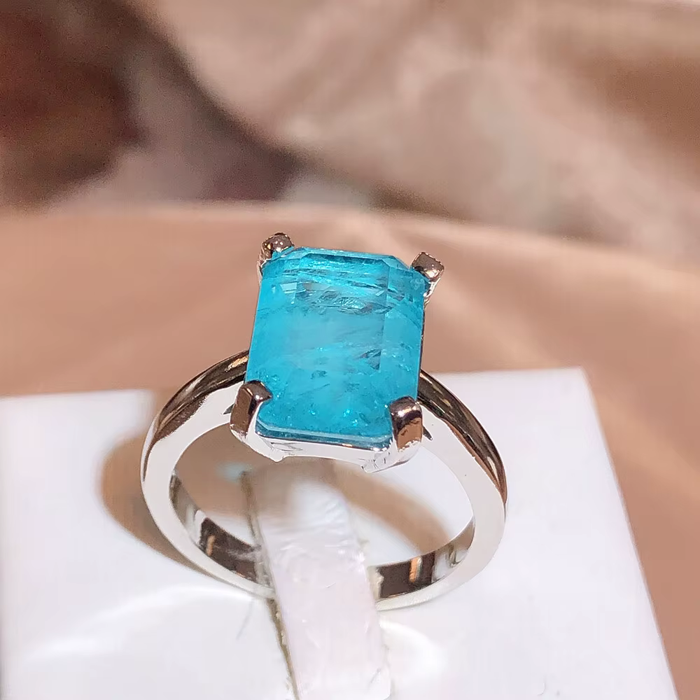 Exquisite Women's for Ring Square Paraiba Blue Jewelry Ring Fashion Party Jewelry 925 Silver Plated 