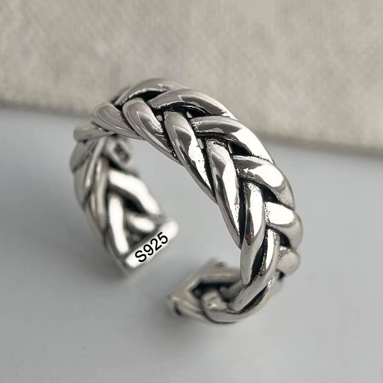 Bagues en argent Sterling 925 pour femmes et hommes, large chaîne Vintage ouverte, cadeau de fête d'