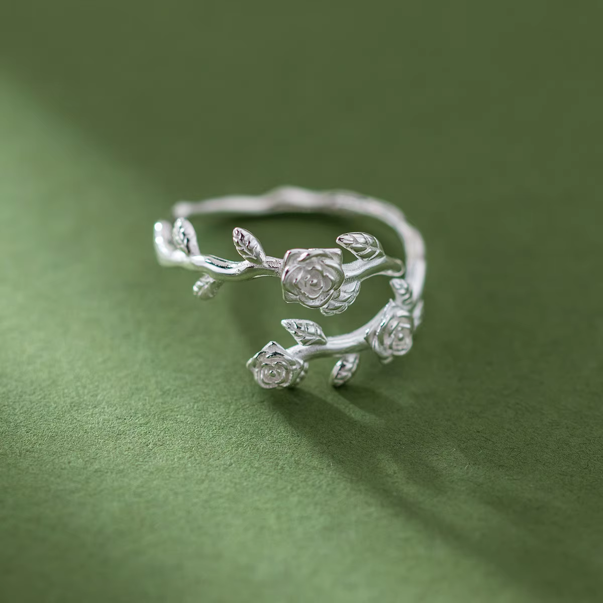 Branche de roses en argent sterling 925 ​ Bagues réglables pour femmes, fiançailles, mariage, bijoux