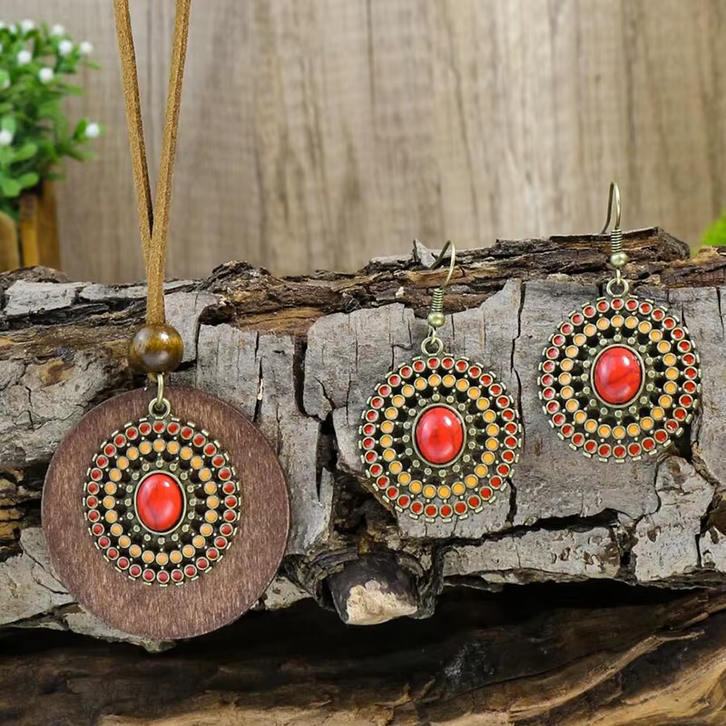 Boho Vacation-Ensemble de bijoux géométriques pour femmes, perles en bois, alliage multicolore ElAss