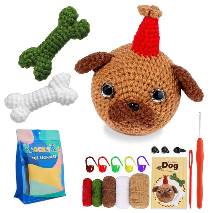 Kit d'animaux au Crochet pour débutants, avec tutoriel vidéo, fil à tricoter en coton, aiguilles, cr