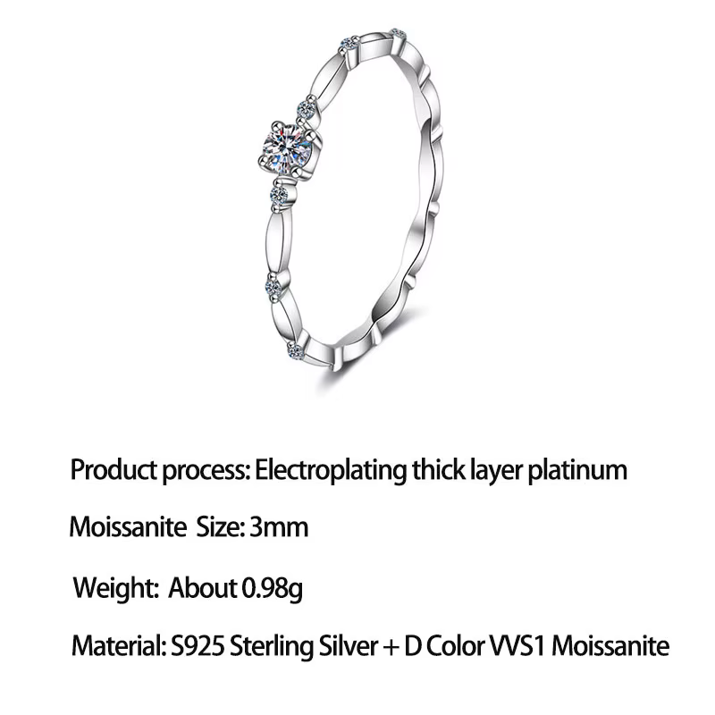 Bague en argent sterling S925 avec moissanite LinkerLove pour femme, alliance empilable à motif bamb