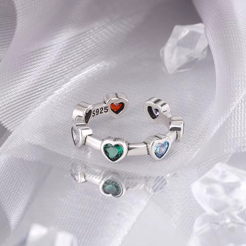 Bagues en forme de cœur en argent Sterling 100% massif pour femmes, pierre verte et rouge, Simple, t