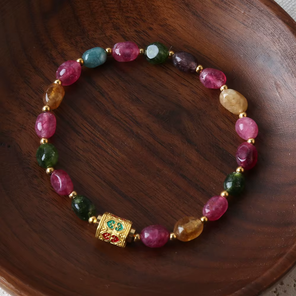 Bijoux bohème tourmaline naturelle, collier de perles fait à la main, pendentif orné du Tibet en aci