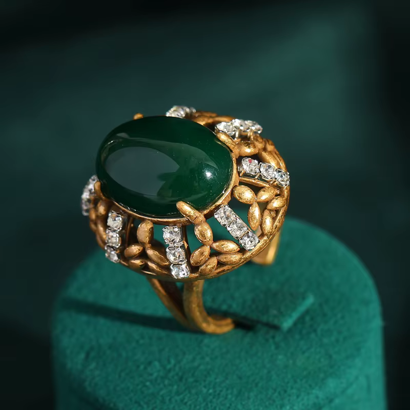 Bague naren pierre naturelle pour femme, or vintage, vert émeraude, carré blanc, zincone cubique, ré