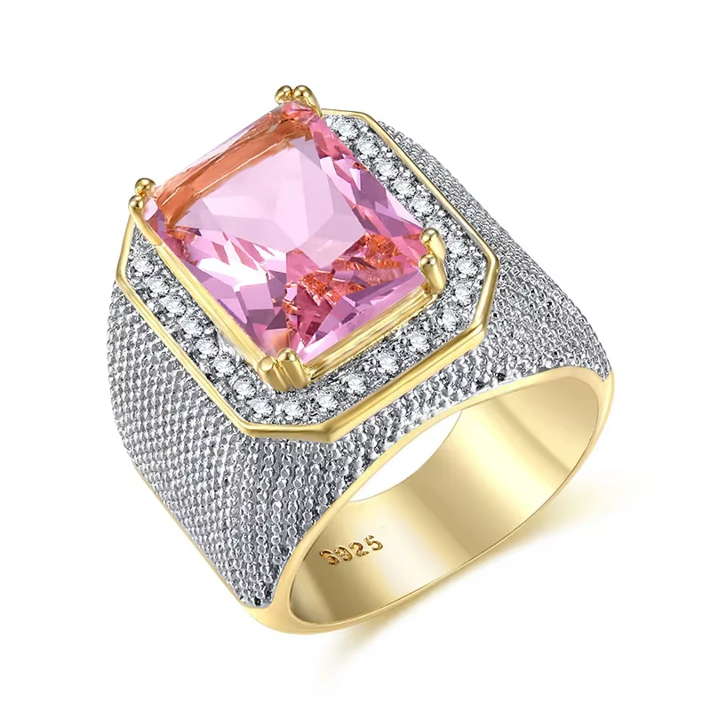 Bagues de mode carrées grande largeur chevalière anneaux 14K couleur or homme doigt cubique zircone 