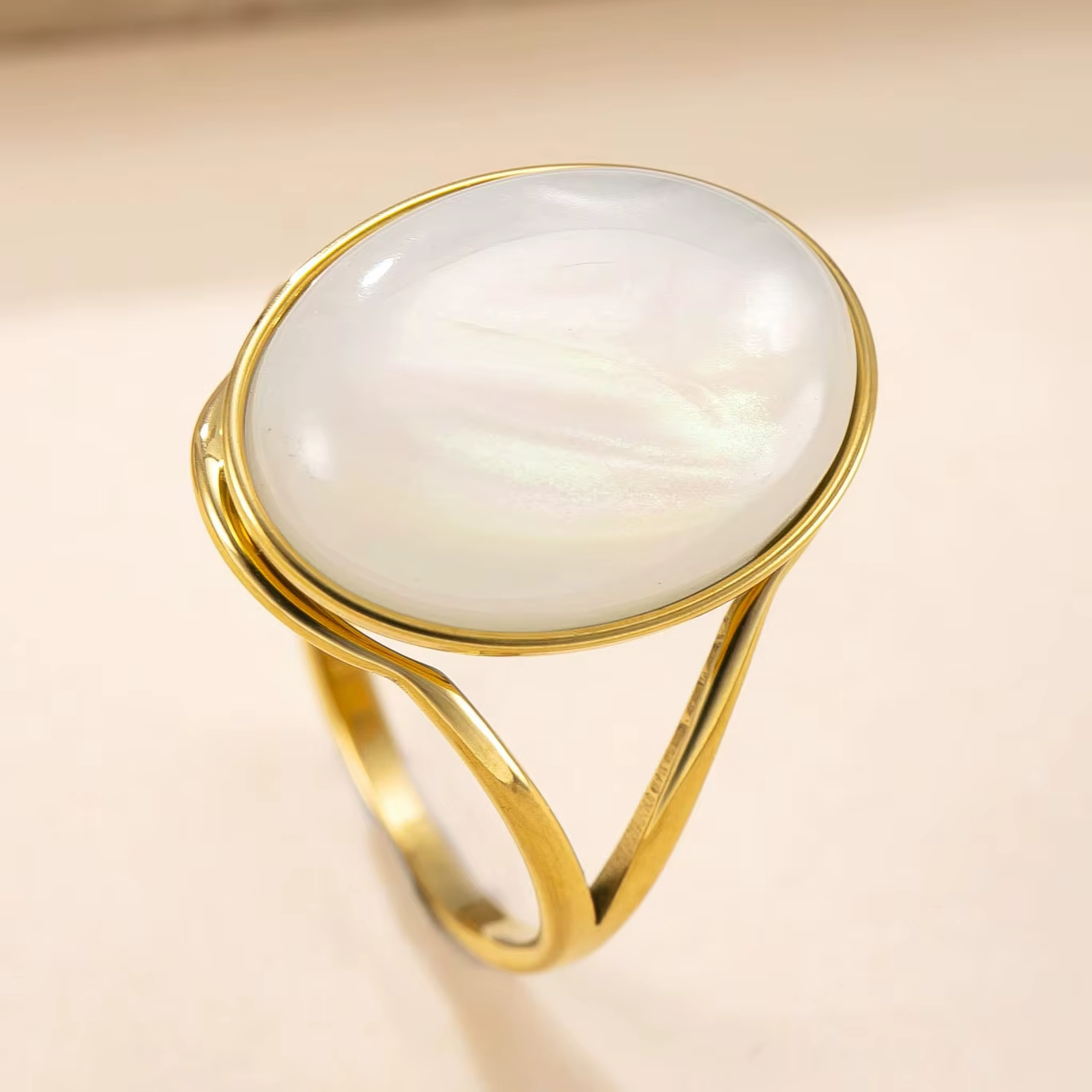 Bague en cristal d'aventurine naturelle pour femmes, pierre d'agate, perle de coquillage, acier inox
