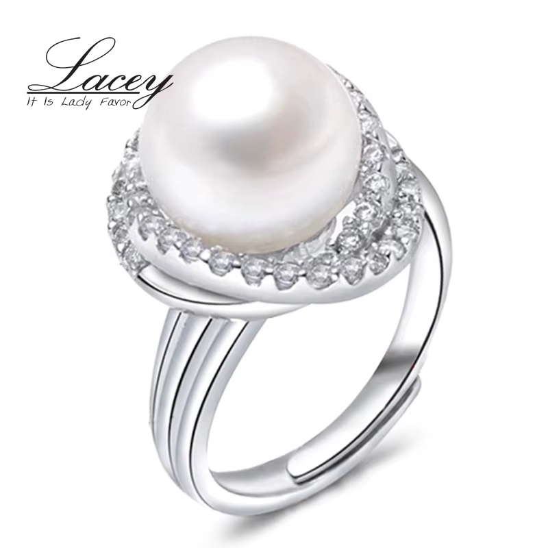 Bagues en perles naturelles de grande taille pour femmes, bague en argent 25 avec perles d'eau douce