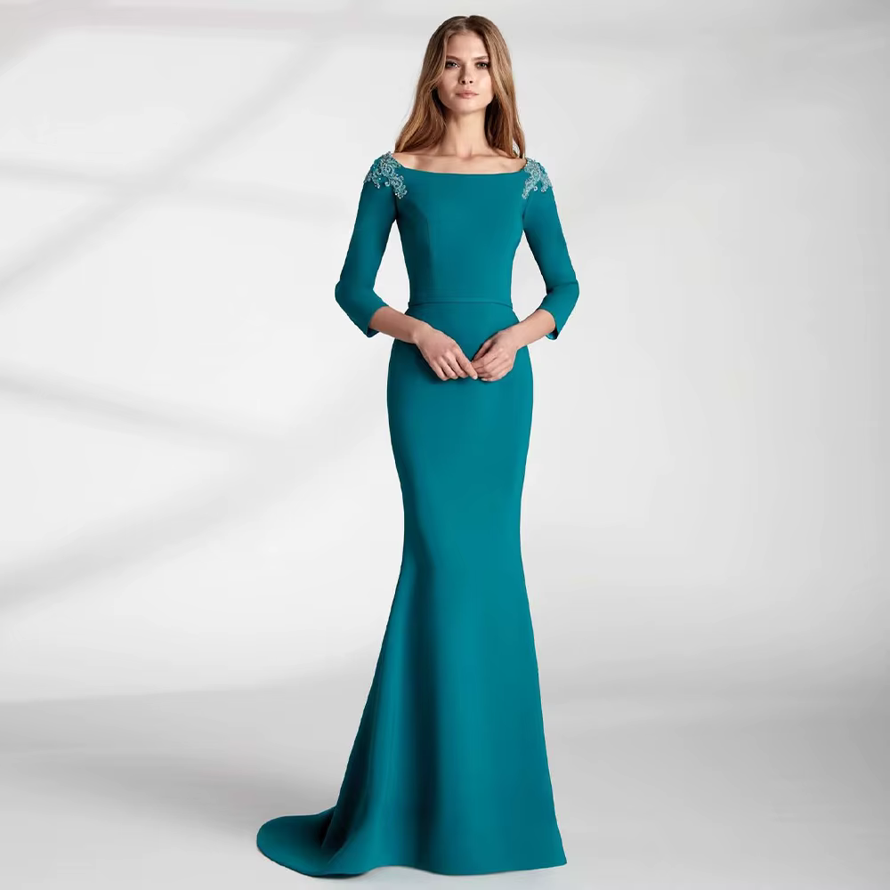 Robe sirène élégante pour la mère de la mariée, manches 3/4, robe d'invité de mariage, tout ce qui e