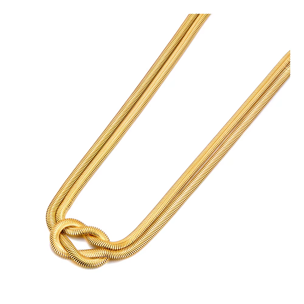JeeMango Vintage Unique ovale creux collier pour les femmes à la main en acier inoxydable couleur or