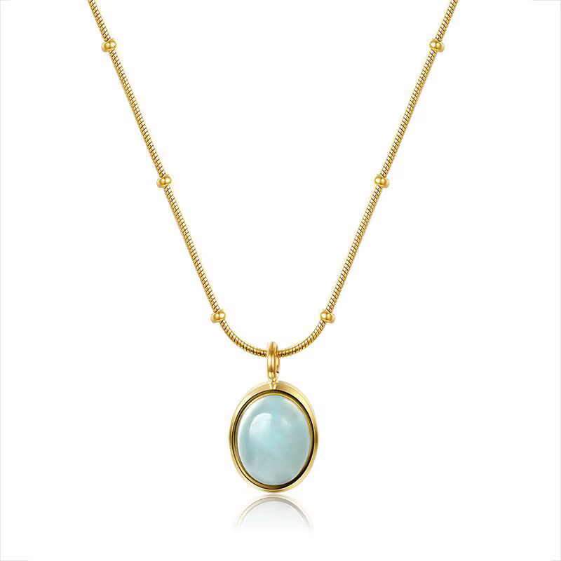 Amaiyllis naturel aigue-marine pierre ovale pendentif collier minimaliste délicat pierre naturelle c
