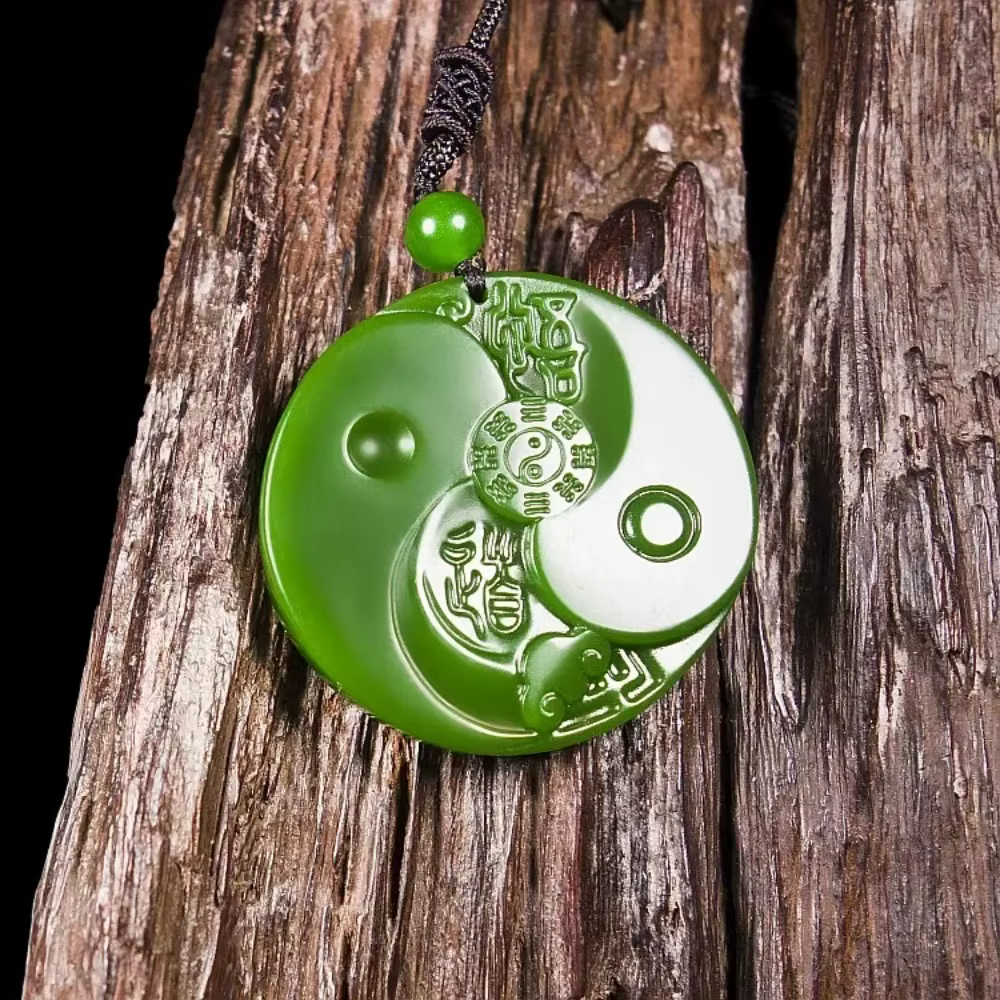 Taiji Bagua-Collier pendentif en pierre précieuse pour hommes et femmes, breloque sculptée, amulette