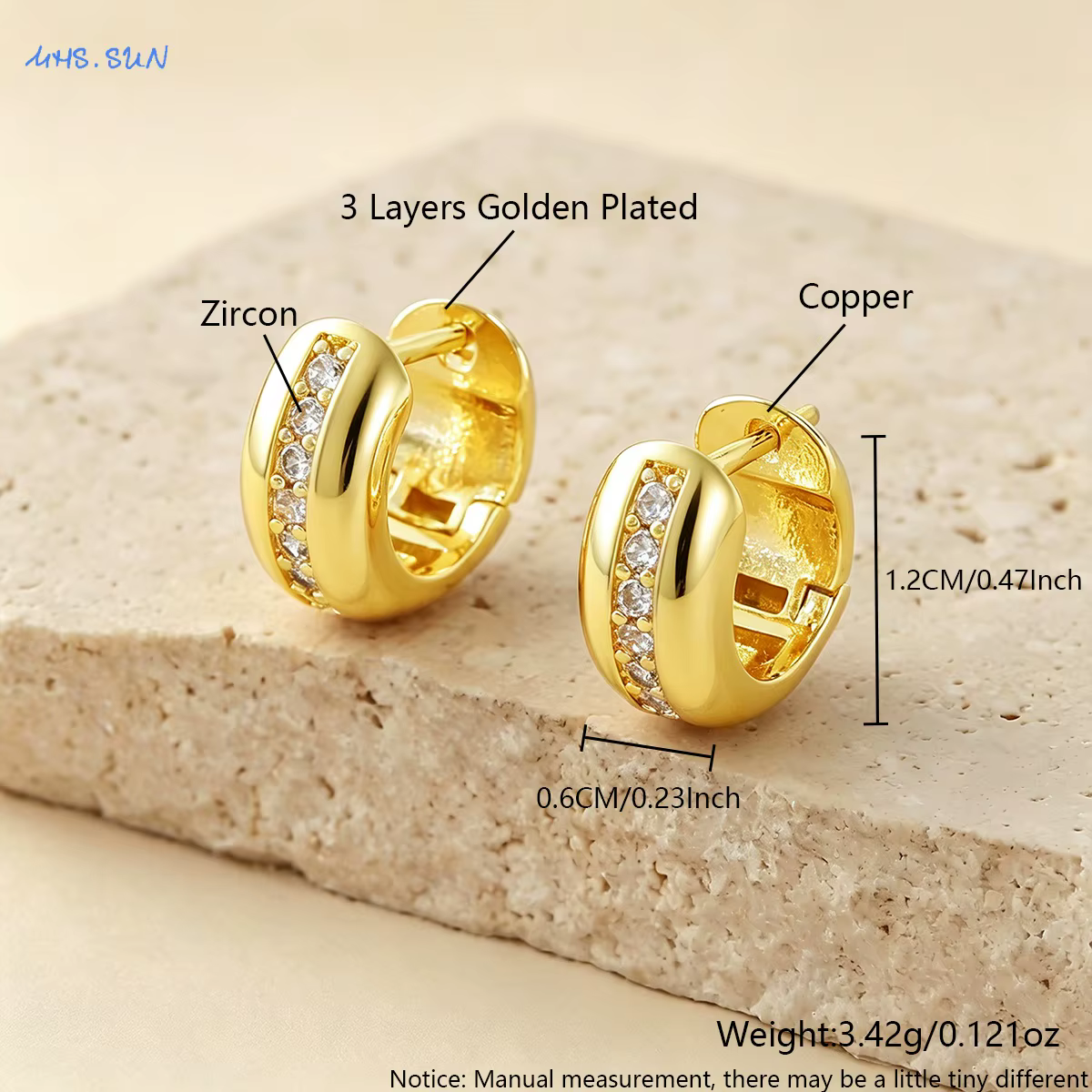 SUNSLL – boucles d'oreilles classiques plaquées or/argent, incrustées de Zircon, géométriques, à fac