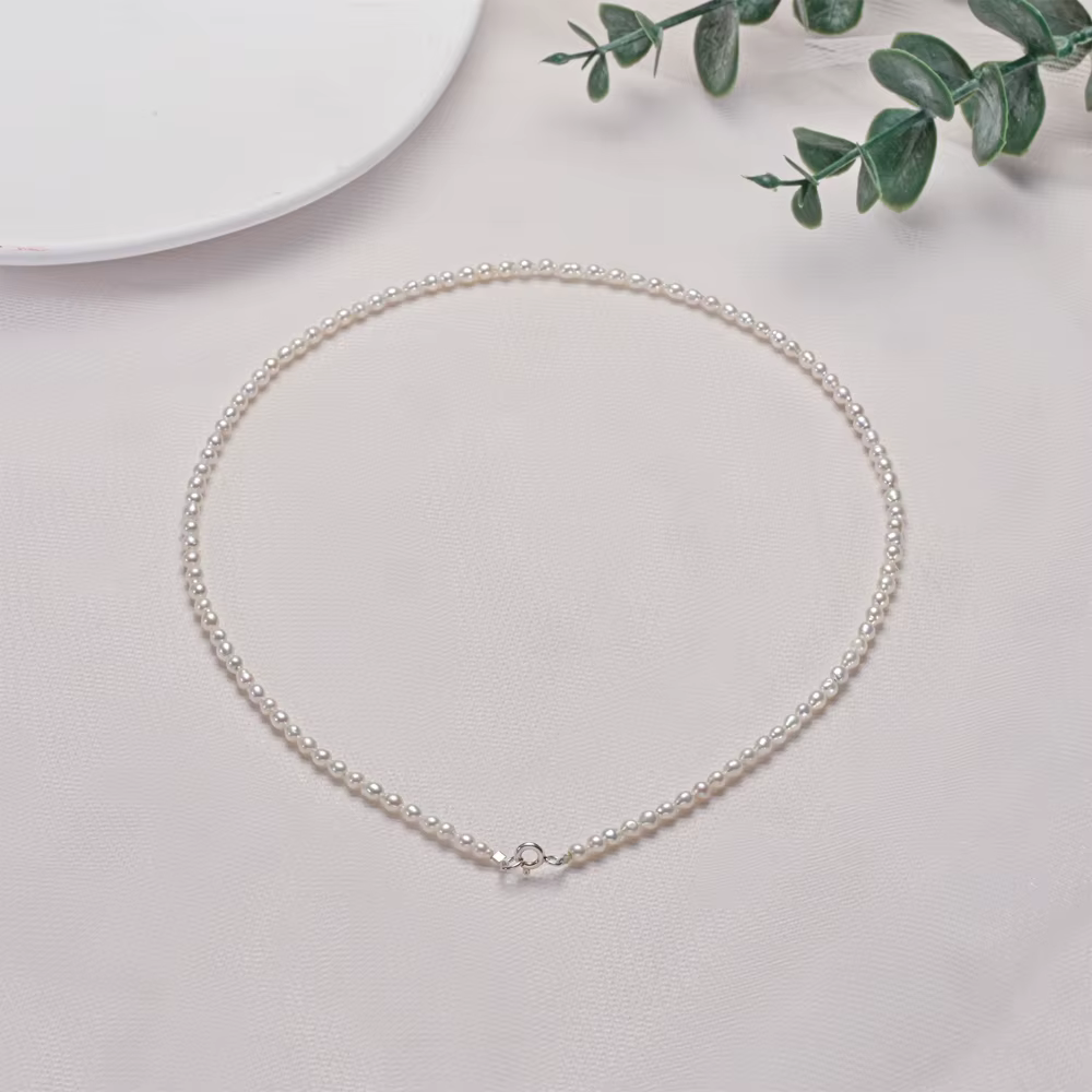 Dainashi 925 argent Sterling 2.5-3.5mm forme de riz colliers de perles d'eau douce 40cm de longueur