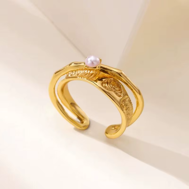 Bagues multicouches croisées en zircone pavé pour femmes, couleur or, Imitation perle opale, pierre,
