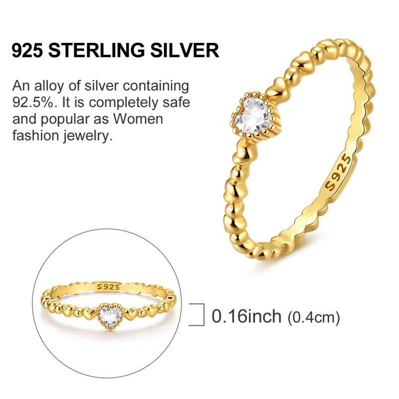 Bagues en argent Sterling 925 pour femmes, anneau en forme de cœur doré avec étoiles en Zircon, bagu