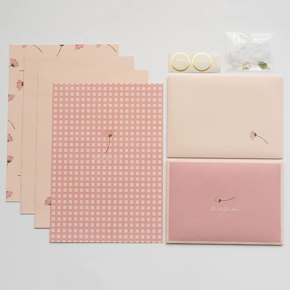 Enveloppes florales pour fleurs, carte postale DIY avec autocollants, blocs de lettres, papier d'écr