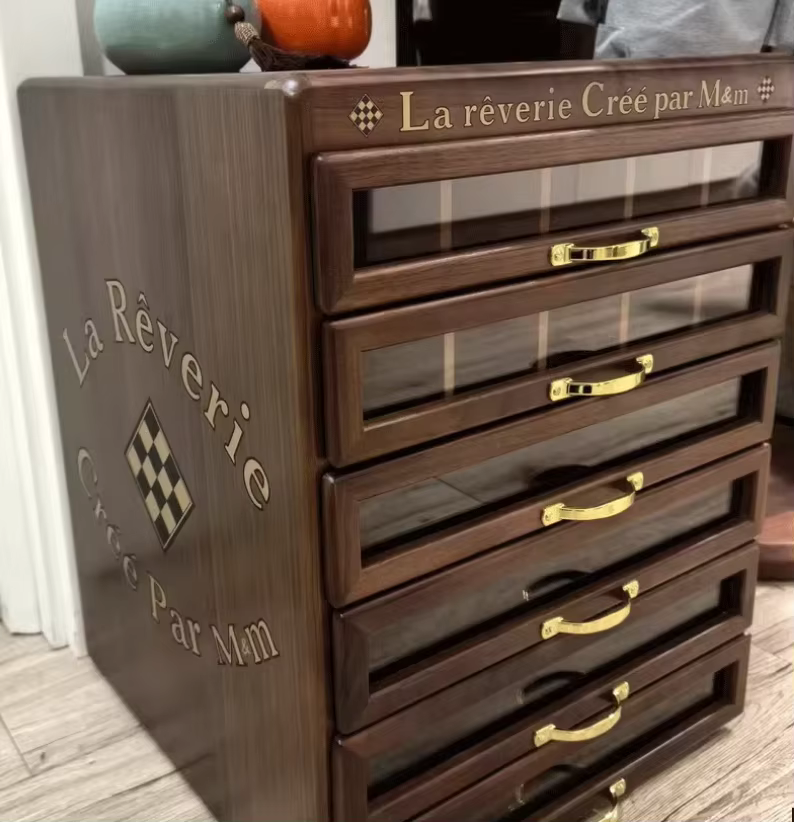 Armoire de rangement de bijoux en bois massif, grande capacité, grande taille, boîte de Collection V
