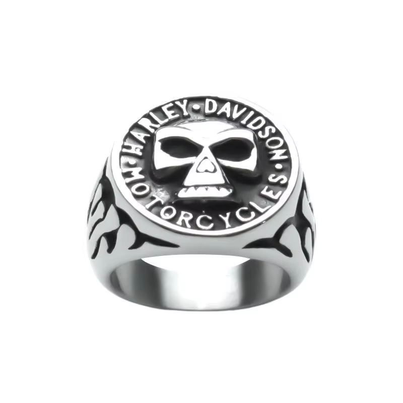 Bague Hip-hop rétro en diamant pour hommes, décoration de moto, crâne imposant, pour Harley Davidson