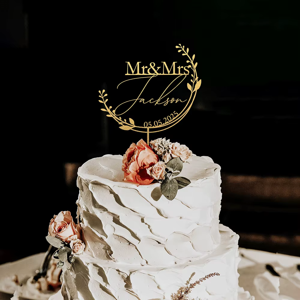 Topper de gâteau personnalisé avec nom de famille, Mr et Mrs personnalisés, Toppers pour décoration 