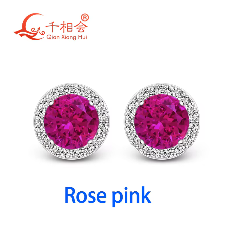 Boucles d'oreilles halo en pierres précieuses créées en laboratoire, rondes de 6 mm, en argent 925, 
