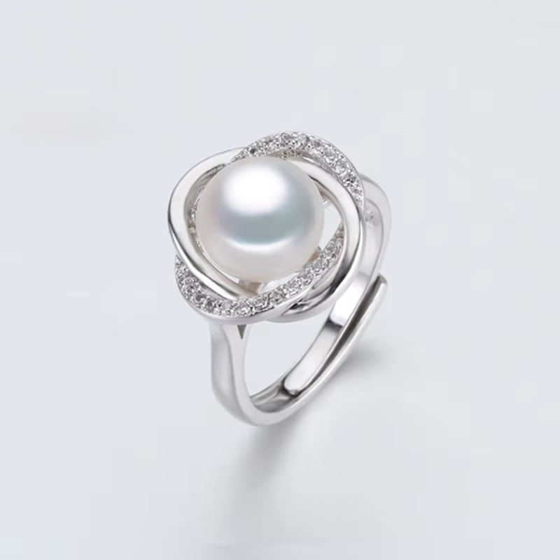 Bagues en perles naturelles blanches pour femmes, bague en vraie perle d'eau douce, bague en argent 