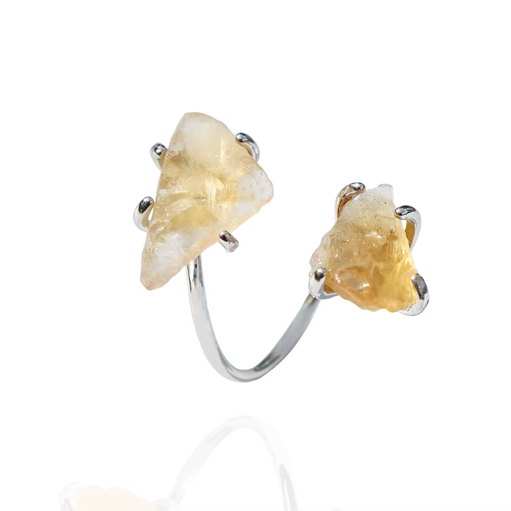 Bague ouverte en Citrine irrégulière pour femmes et filles, réglage de griffes, couleur argent, styl