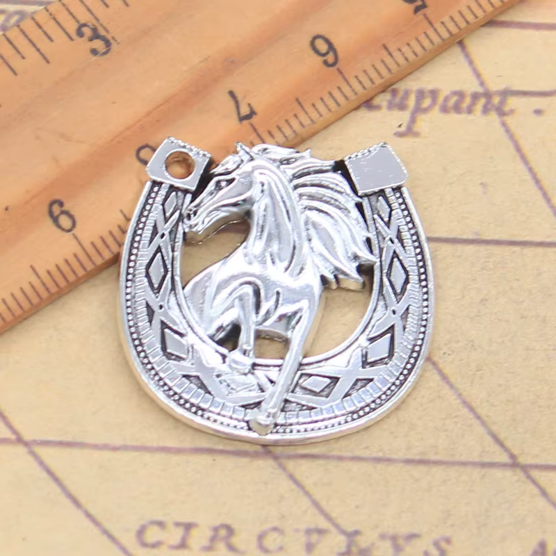 Breloques cheval Steed fer à cheval 29x30mm, 5 pièces, pendentifs couleur argent Antique, fabricatio