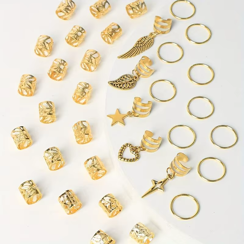 Anneau de cheveux tressé en alliage or et argent, style hippie, accessoires pour dreadlocks, bijoux 