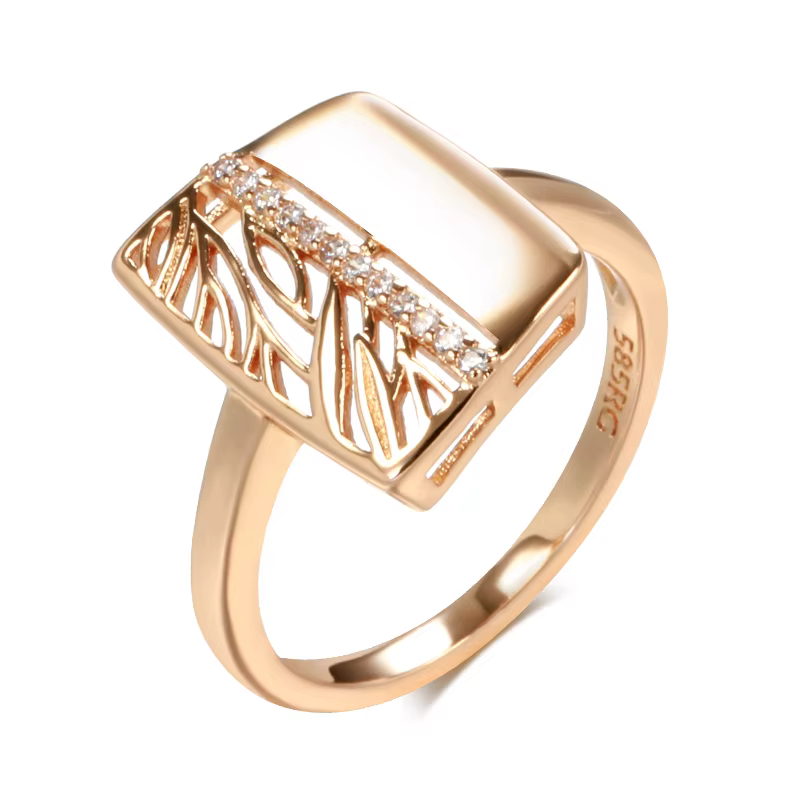Bague de Luxe Brillante en Or Rose 585 pour Femme, Bijoux de Mariage Vintage, à la Mode, avec Zfrapp