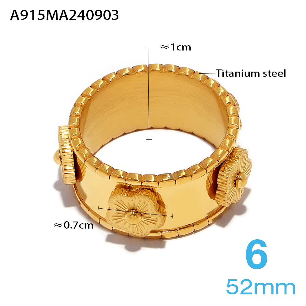 Ensemble de bagues et Bracelet assortis pour femmes, en acier inoxydable, gaufrage de fleurs, étanch