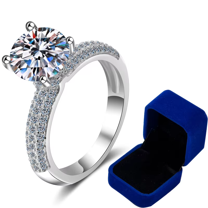 Bague de fiançailles Moissanite 100% véritable, avec bande pavée, 2CT, en argent Sterling 925, diama