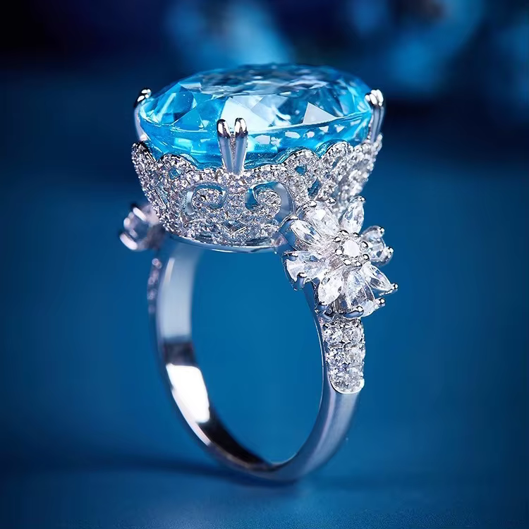 Bague luxueuse en argent sterling 925 avec diamant couleur champagne, couleur Talparanthere Santa Ma
