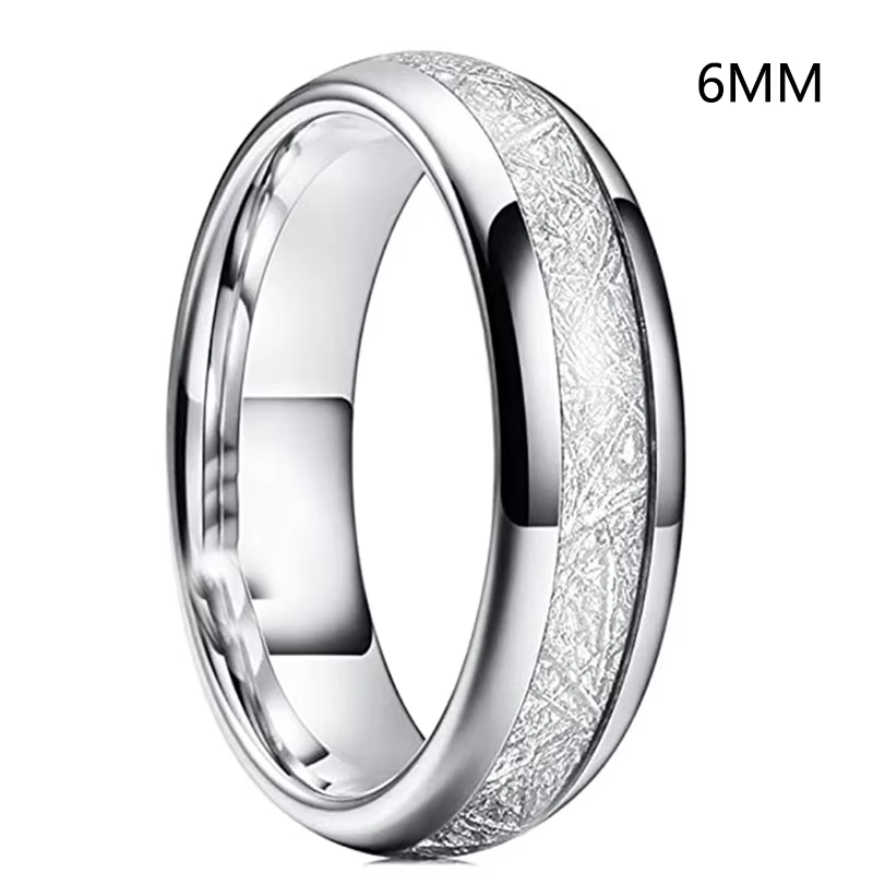 Bague de mariage en acier inoxydable, couleur argent, météorite polie, pour hommes et femmes, bijoux