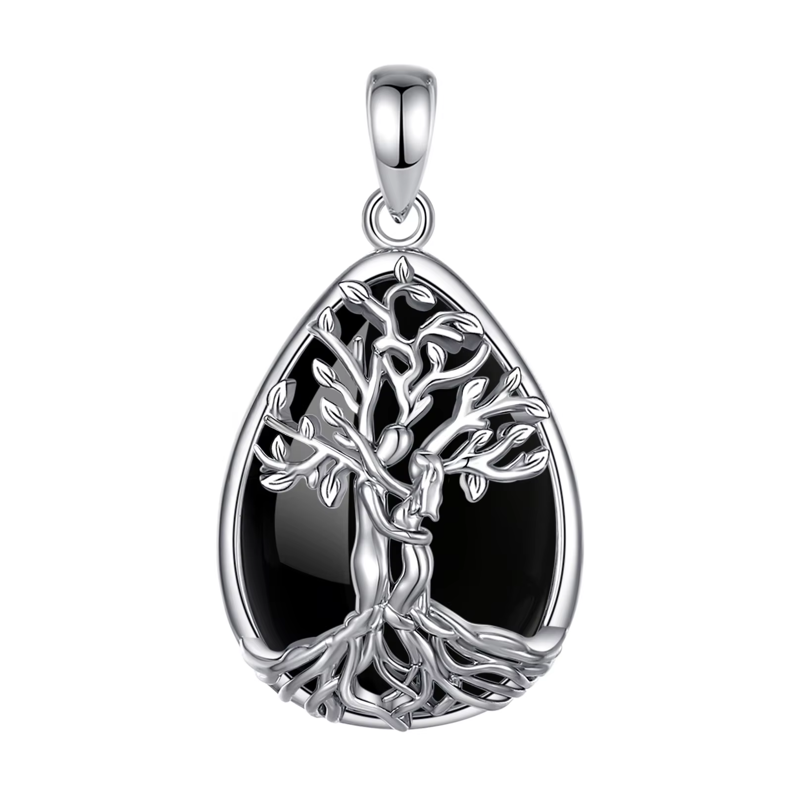 Collier Eudora Arbre de Vie avec Pendentif Couple en Obsidienne, Pierre de Guérison, Bijou Spirituel