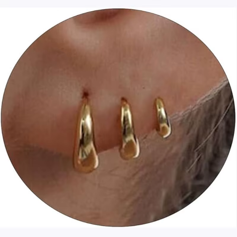Boucles d'oreilles créoles en or pour femmes, ensemble de boucles d'oreilles épaisses plaquées or 14
