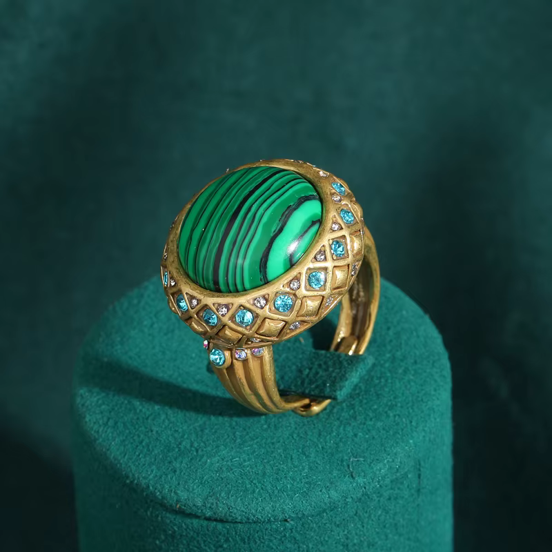 Bagues vintage en cuivre doré antique pour femmes, bijoux rétro élégants, cristal nar, émeraude, pie