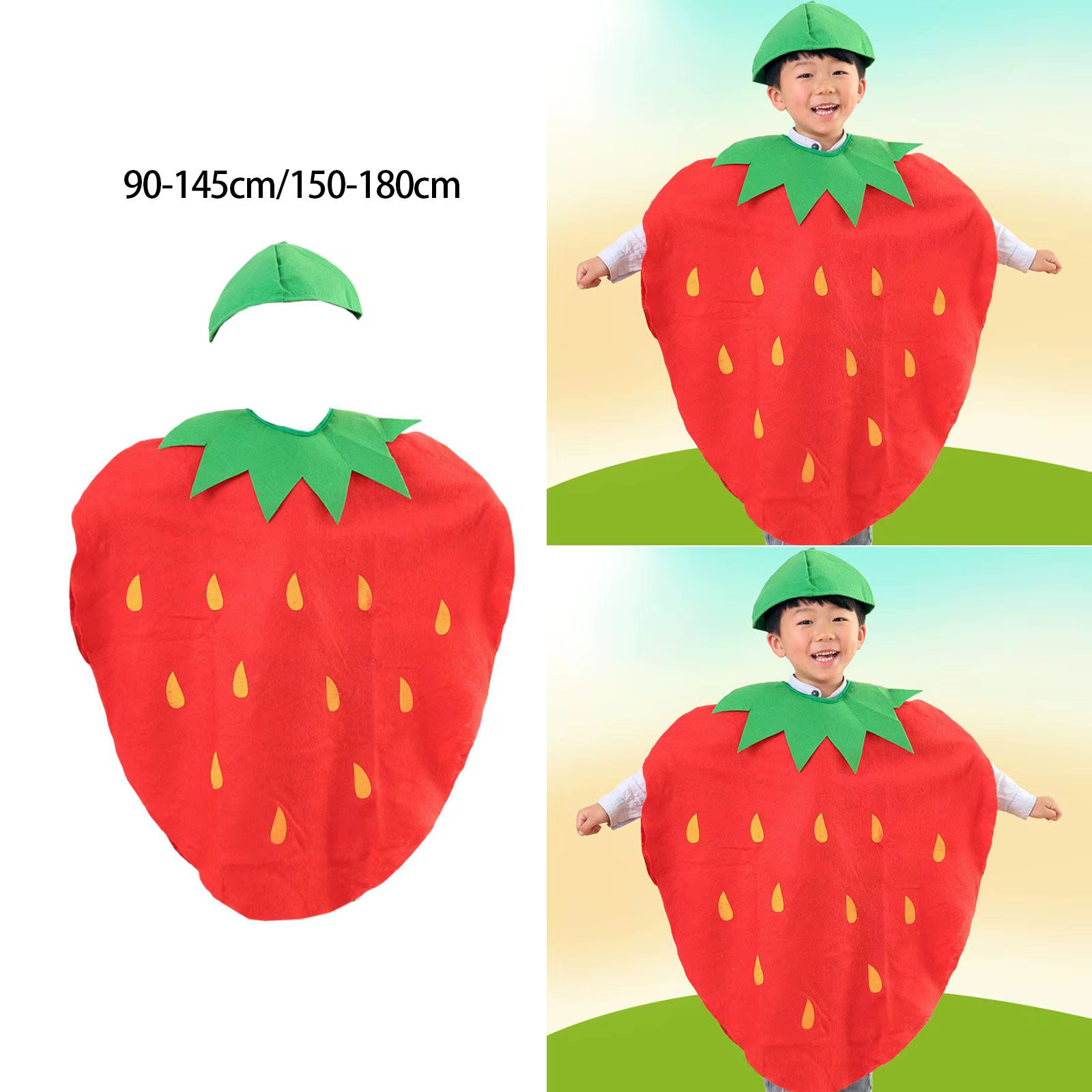 Ensemble de costumes de fruits, tissu non tissé confortable, tenue de fraise de dessin animé pour je