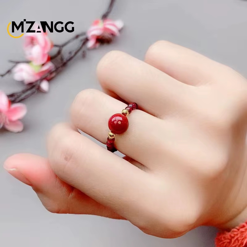 Bague cinabre naturelle, bague Rose réglable authentique, tempérament, mode senior, bijoux pour dame
