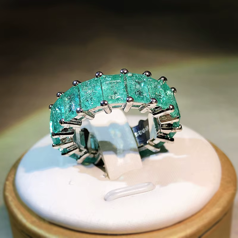 Bague de princesse carrée Paraiba incrustée de haute qualité pour femmes, bague carrée en argent 925