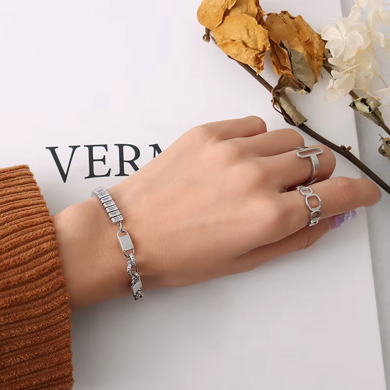 Zcompresses-Ensembles de bijoux incrustés pour femmes, collier, bracelet, acier inoxydable, plaqué o