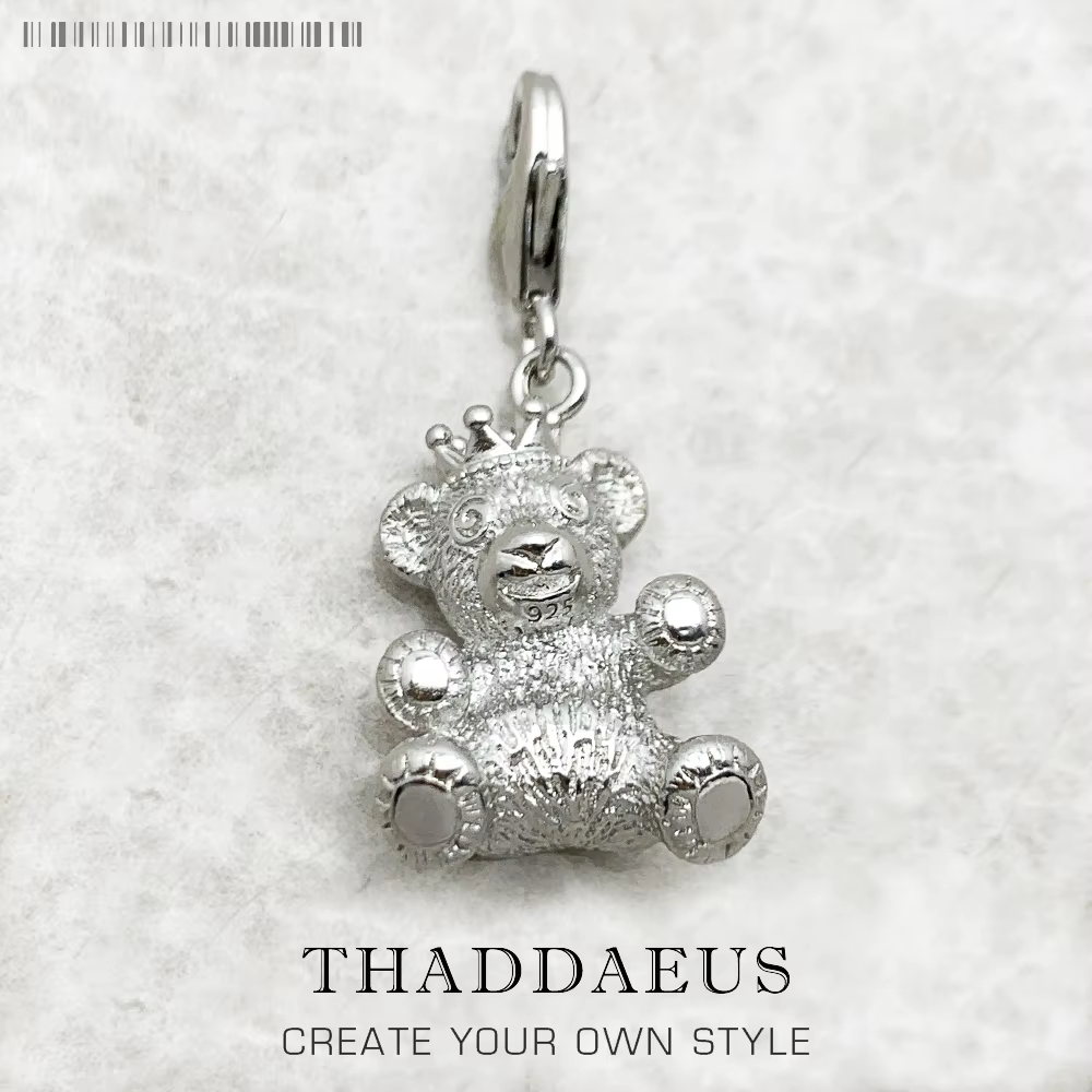 Interrupteur ours en peluche en argent regardé 925 avec couronne pour femme, joli cadeau de charme,