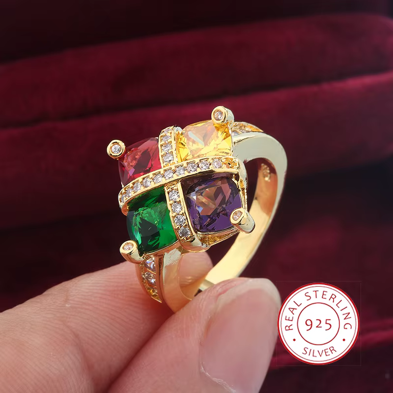 Bague plaquée argent 925 pour femme, belle bague de fiançailles, couleur or 18 carats, bijoux à la m