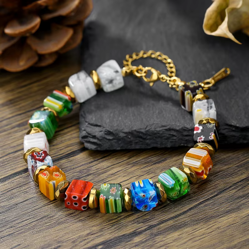 Bracelet de perles de verre florales de Murano fait à la main, chaîne de perles à la mode, collier e
