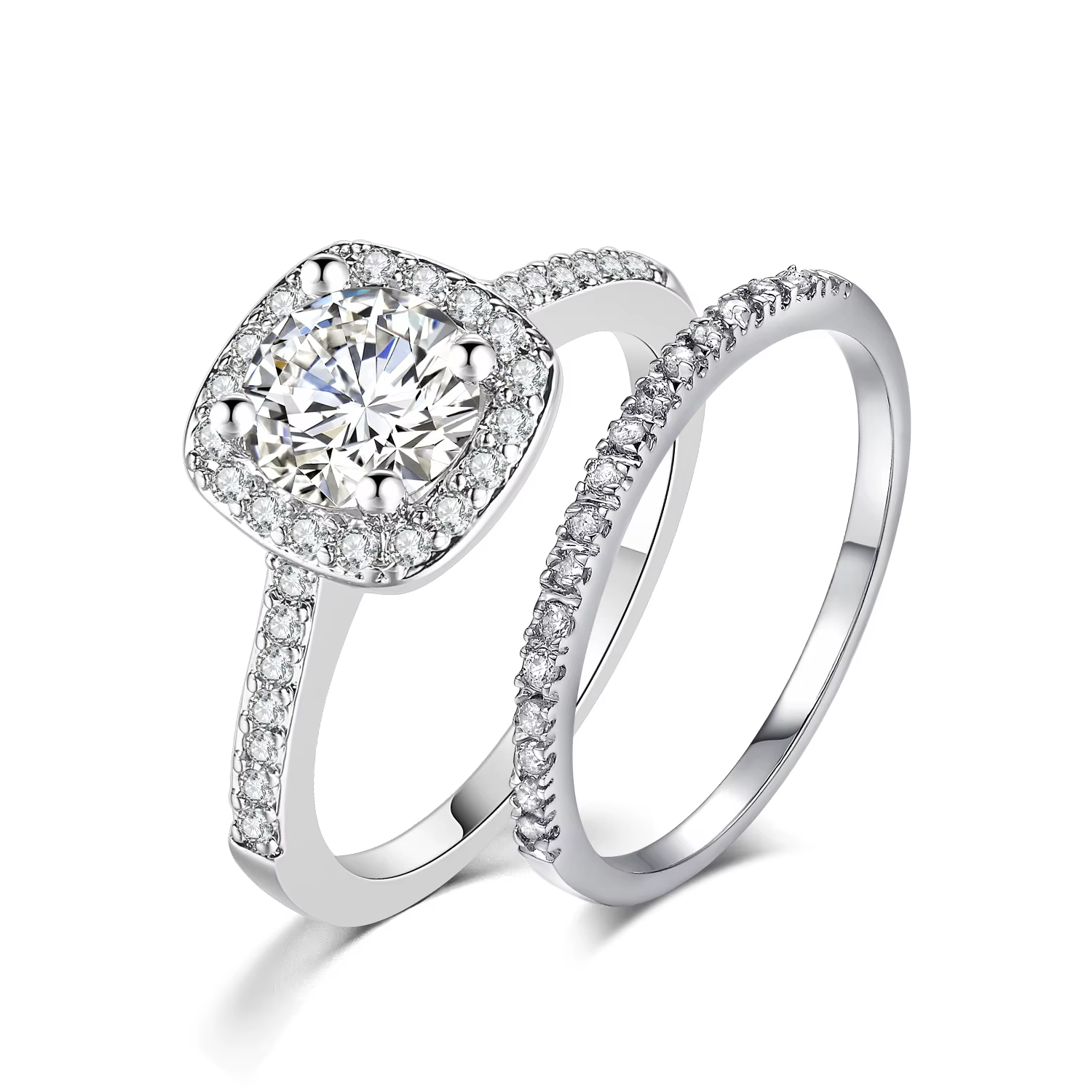 Ensemble de bagues de fiançailles de mariage pour femmes, couleur argent, carré, Zircon AAA, bijoux 