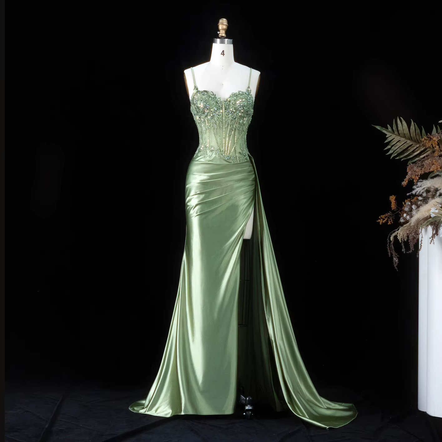 Robe de soirée florale pour femme Sharon Said 2026, élégante, drapée, à sequins, avec fente latérale