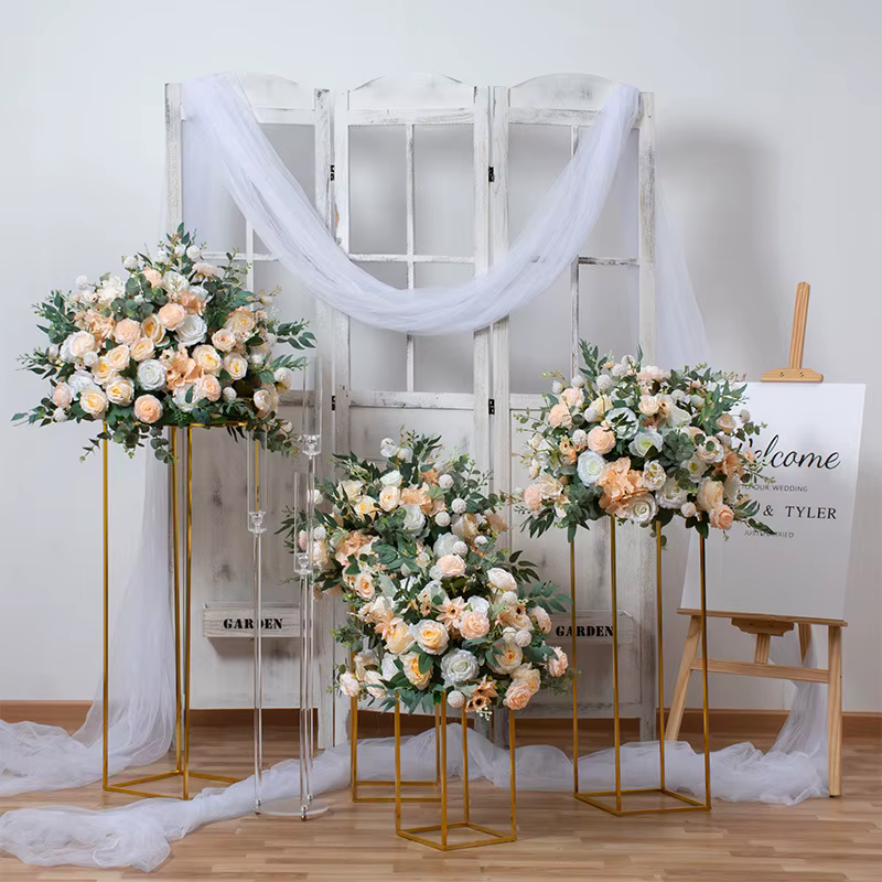 Décoration de mariage populaire, cylindre de table, support de fleurs artificielles, cadre doré, orn