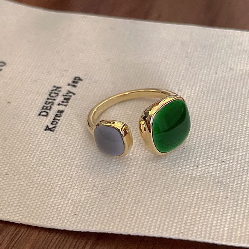 Bagues ouvertes coréennes en émail pour femmes, bleu vert, goutte d'huile, réglable, géométrique, bi