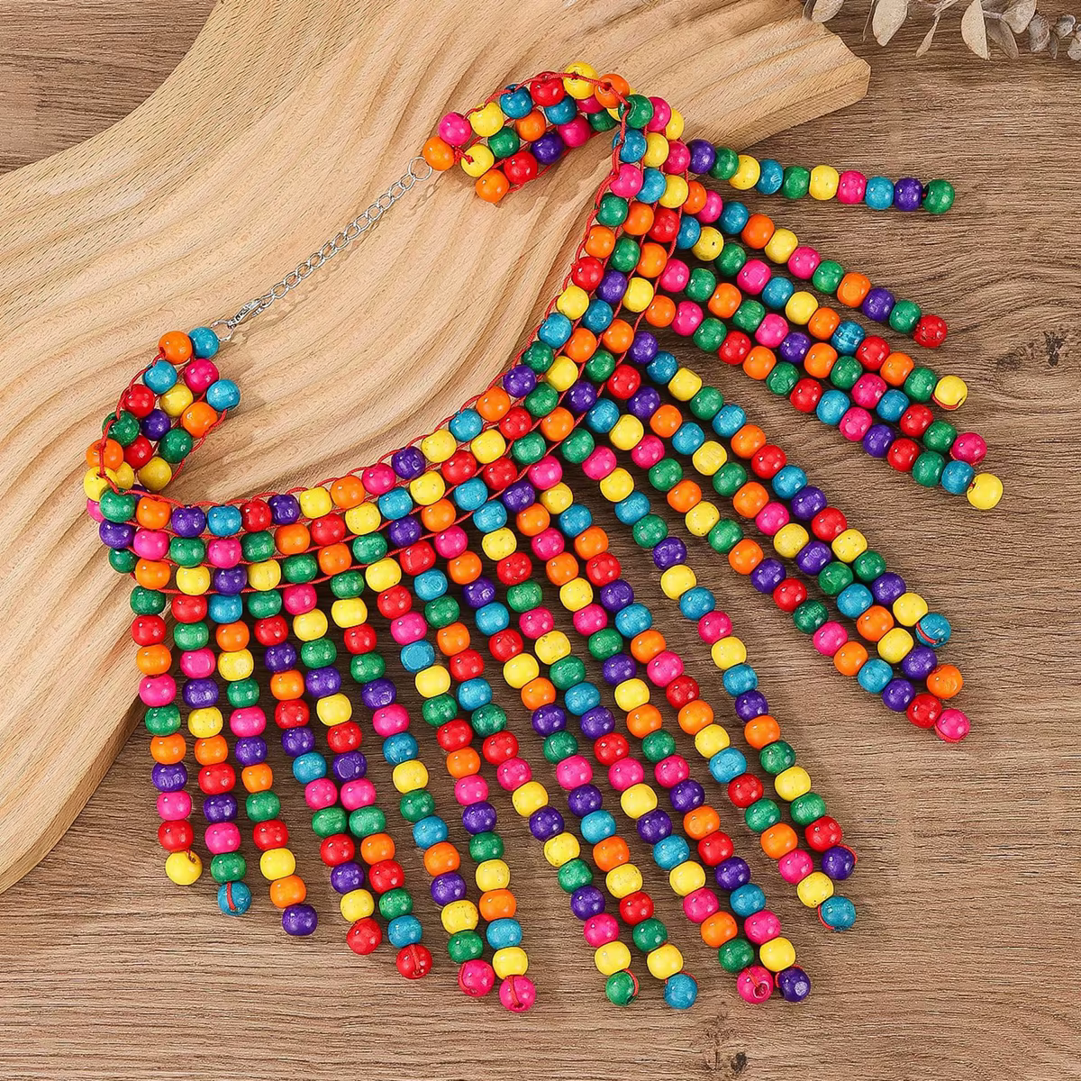 Collier bib en bois coloré fait main, style bohème vintage, bijoux africains pour femmes, accessoire